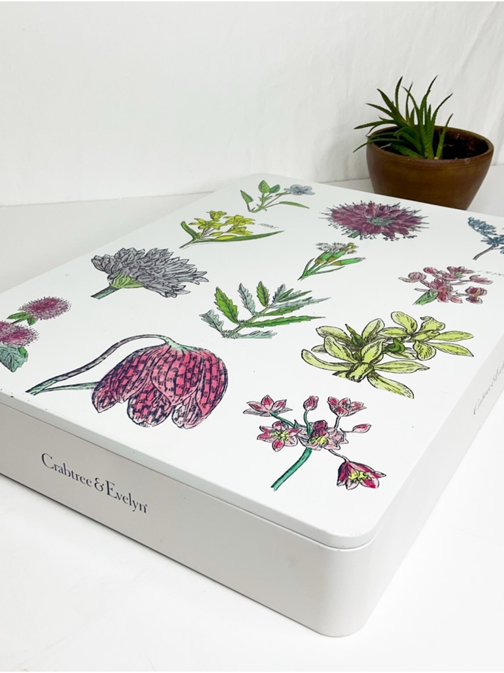 Crabtree & Evelyn Floral Botanical Decorative Tin - Pink, Green, Yellow Accents - Picture 5 of 6